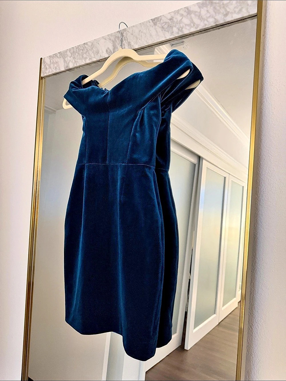 Nicholas off the shoulder Velvet Mini Dress in Blue Size 0